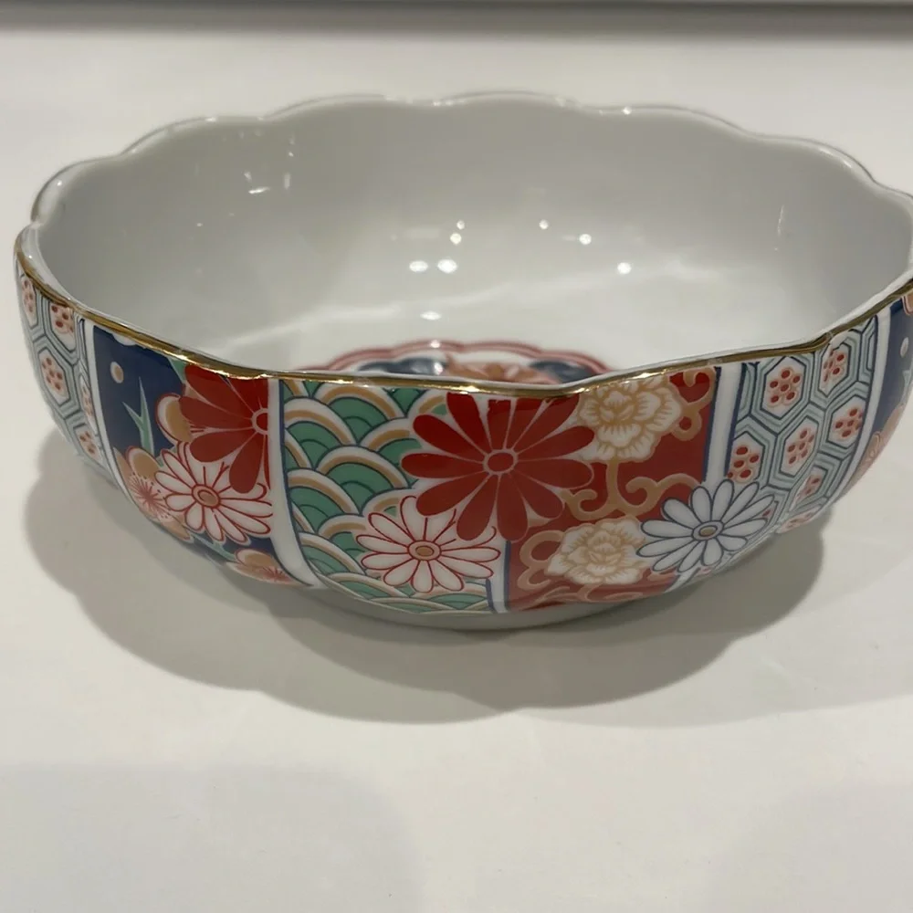 Vintage Arita Imari Fan Japanese Porcelain Candy Dish Bowl Scalloped Edge EUC